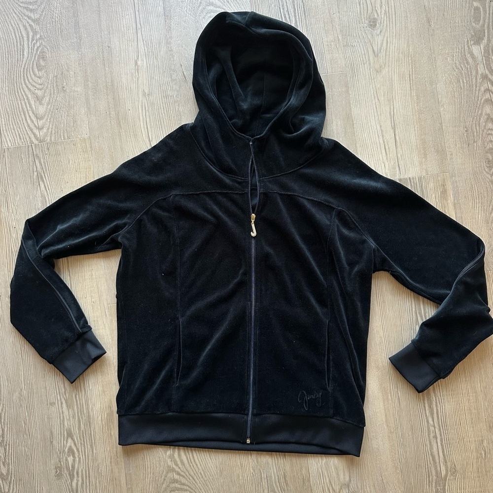 Juicy Couture Womens Velour Full Zip Hoodie Pitch Black size XL Pendent Zipper